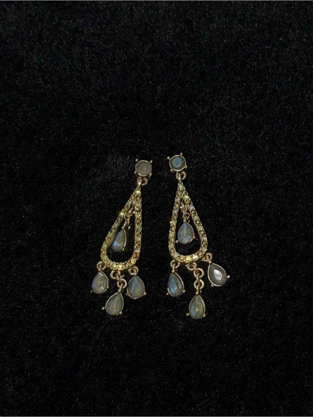 Gold-Tone Blue Teardrop Dangle Earrings